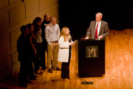 The Mondale family joins Mr. Mondale on stage.